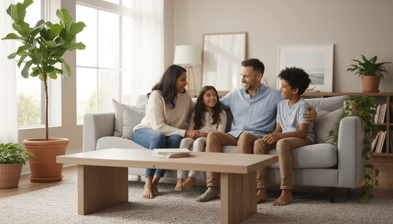 Family reviewing immigration documents together with supportive guidance